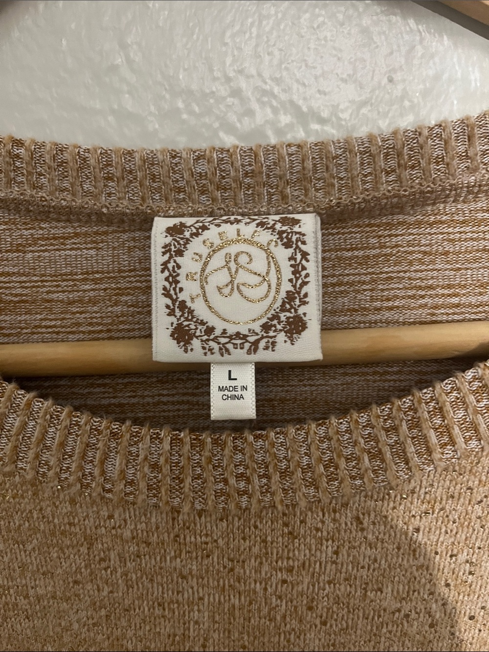 Holiday Glittery Beige Sparkle Crewneck Sweater with Button-Trim Sleeves - Picture 2 of 8